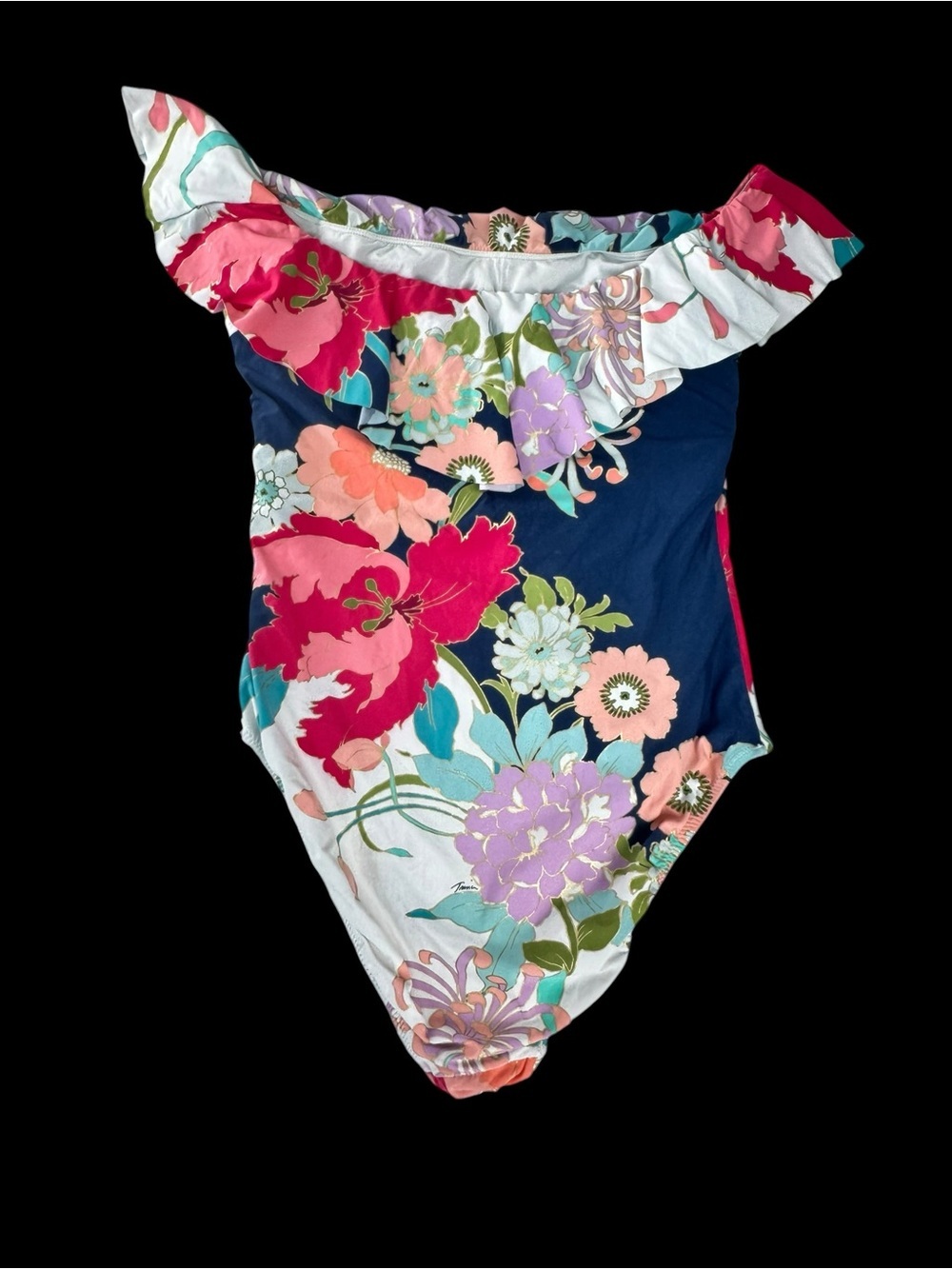 Trina Turk Floral Ruffle One-Piece - Navy & Pink